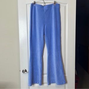 Aerie Groove On Velour High Waisted Ribbed Flare Pants XL Blue
